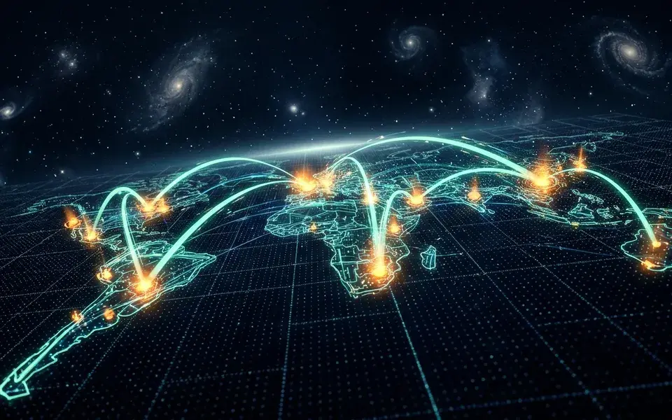 Carte du monde en pointillés avec des routes de paiement